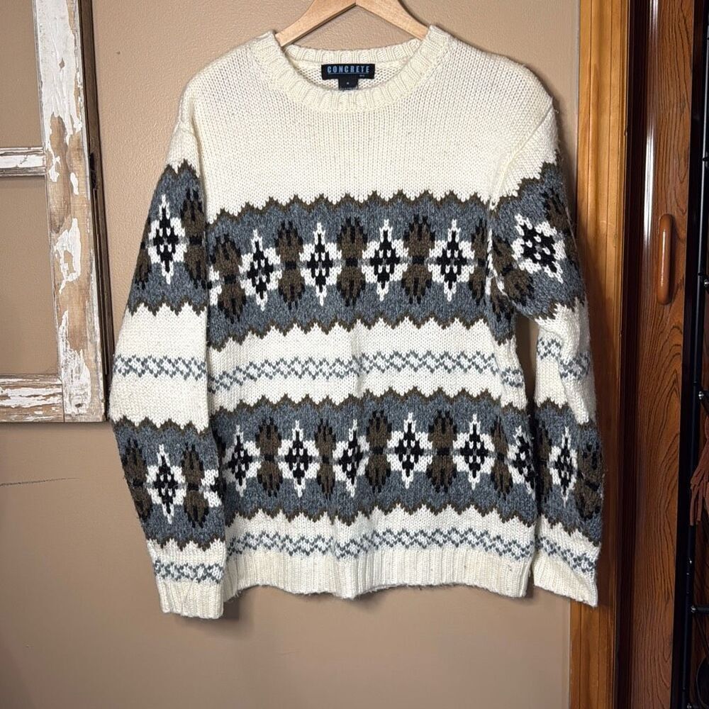 Vintage Concrete mix oversized  grandpa sweater men’s size medium chunky knit y2